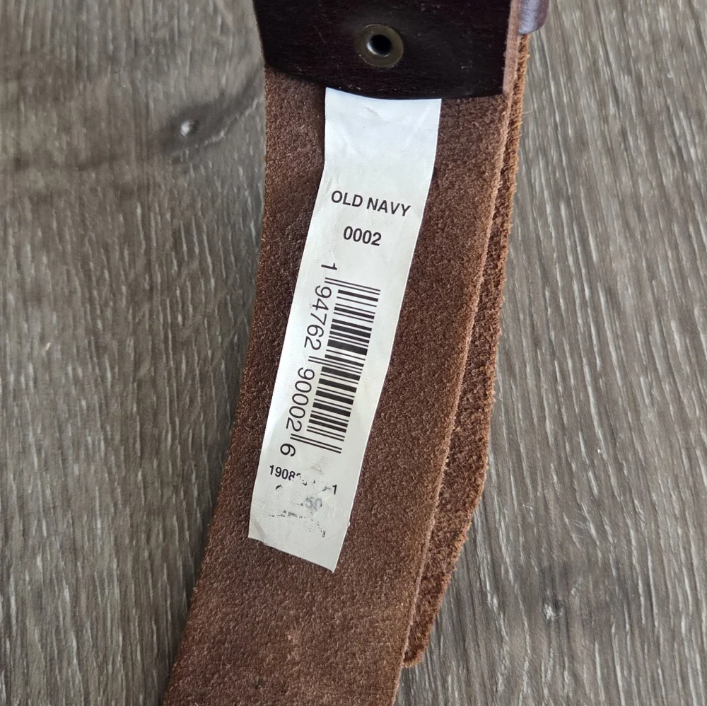 Old Navy Brown Studded Leather Belt with Brass Buckle Medium